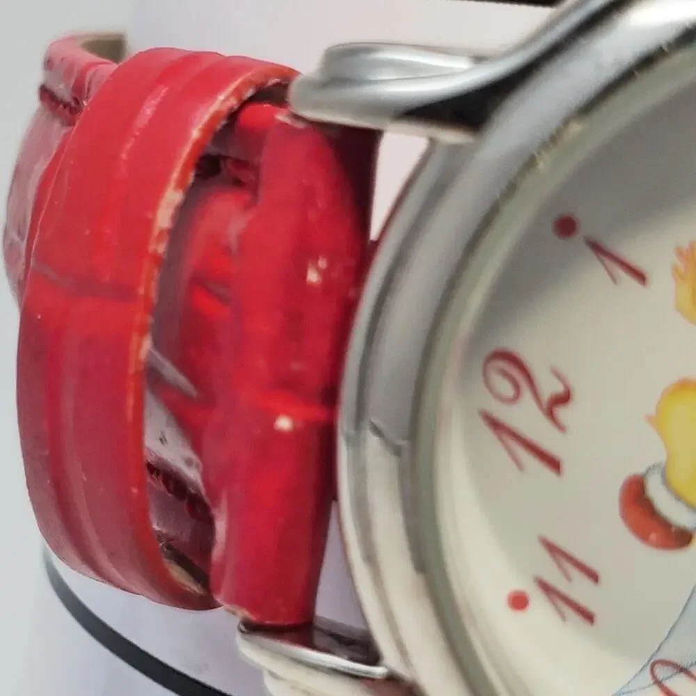 Disney Tinker Bell Holiday Quartz Watch Silver Red Leather